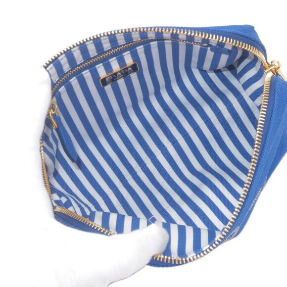 Auth PRADA Capana Cometic Pouch Blue Canvas Leather - Picture 4 of 16